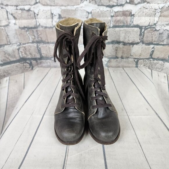 CAT Caterpillar Leather Combat Mid Calf Lace Up Boot Distressed Gray Size 8W - Picture 7 of 15